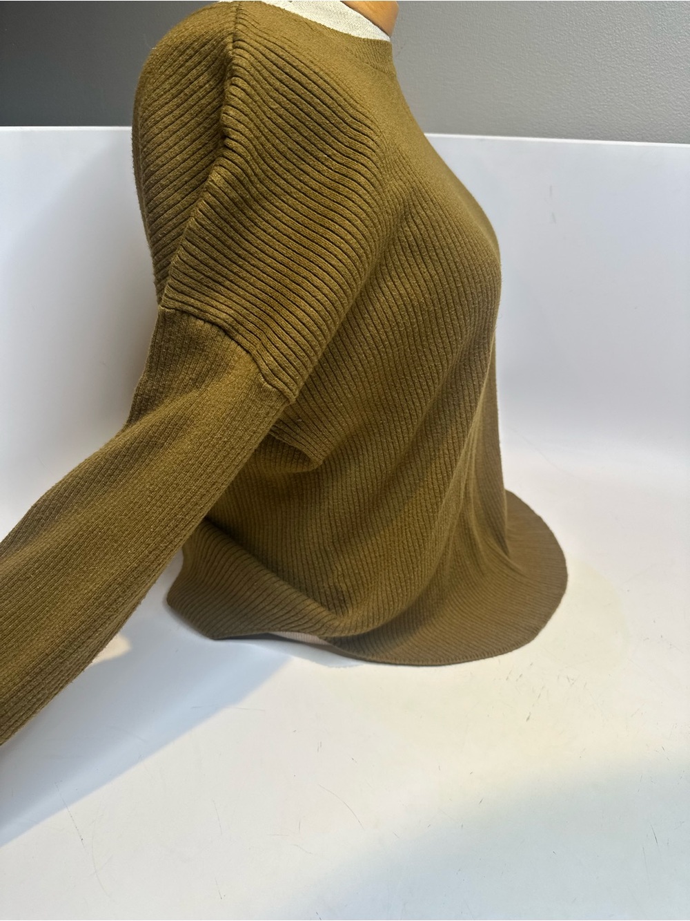 Express Olive Ribbed Scoop Neck Sweater - Picture 2 of 6